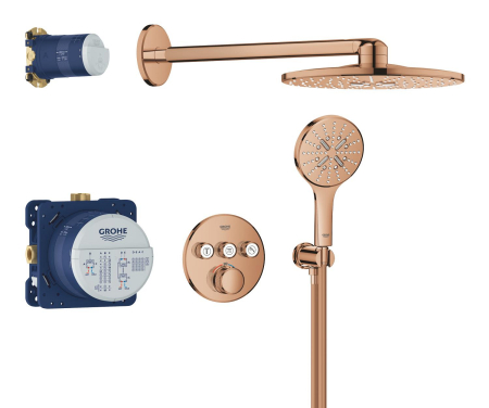 Baie - Sistem dus Grohe 34863DA0, SmartControl 310, incastrat, termostat, 310 mm, 2 functii, lucios, cupru