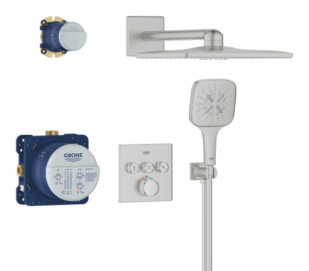 Sistem dus Grohe 34864DC0, SmartControl 310 Cube, incastrat, termostat, 310 mm, 2 functii, mat, otel satinat [1]