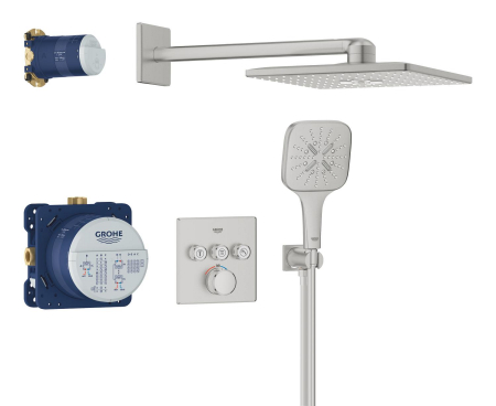 Baie - Sistem dus Grohe 34864DC0, SmartControl 310 Cube, incastrat, termostat, 310 mm, 2 functii, mat, otel satinat