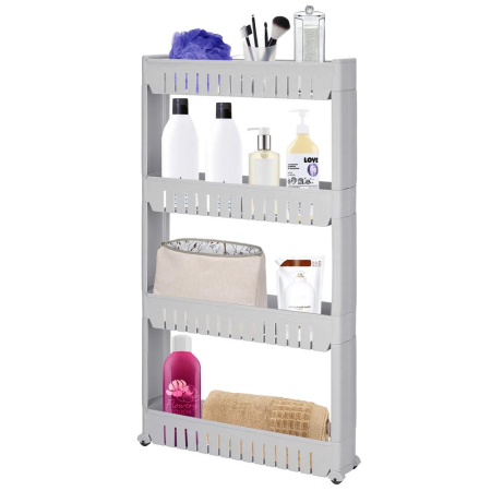 Sistem rafturi de depozitare cu roti pentru bucatarie sau baie cu 4 polite, 102x54x13 cm, gri [7]