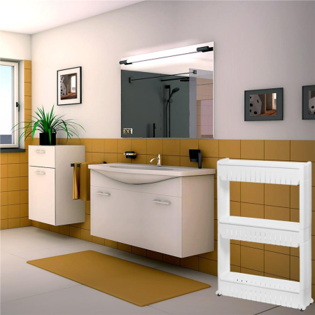 Sistem rafturi de depozitare Sersimo HA110 cu roti pentru bucatarie sau baie cu 3 polite, alb [3]