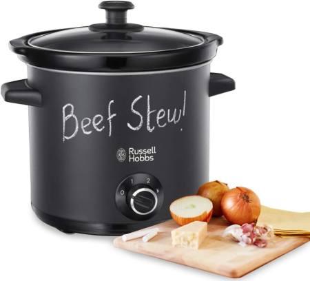 Multicooker - Slow cooker Russell Hobbs Chalkboard, 6.5L, 3 setari temperatura, vas ceramic, suprafata tabla scriere, negru