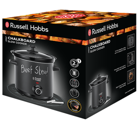 Slow cooker Russell Hobbs Chalkboard, 6.5L, 3 setari temperatura, vas ceramic, suprafata tabla scriere, negru [3]