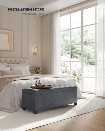 Banca cu spatiu de depozitare 110x40x40 cm, 103 litri, tapitata cu catifea, MDF si spuma, gri [1]