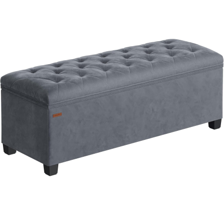 Living & hol - Banca cu spatiu de depozitare 110x40x40 cm, 103 litri, tapitata cu catifea, MDF si spuma, gri