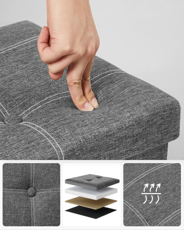 Bancheta pliabila cu spatiu de depozitare 110x38x38 cm, MDF si material textil, capacitate 300 kg, gri inchis [4]