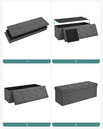 Bancheta pliabila cu spatiu de depozitare 110x38x38 cm, MDF si material textil, capacitate 300 kg, gri inchis [1]