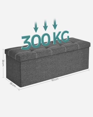 Bancheta pliabila cu spatiu de depozitare 110x38x38 cm, MDF si material textil, capacitate 300 kg, gri inchis [3]