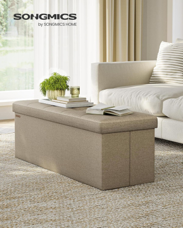 bancheta pliabila cu spatiu de depozitare 110x38x38 cm, MDF si material textil, capacitate 300 kg, maro camel [7]