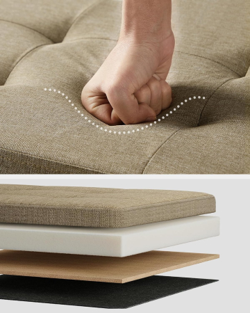 bancheta pliabila cu spatiu de depozitare 110x38x38 cm, MDF si material textil, capacitate 300 kg, maro camel [5]