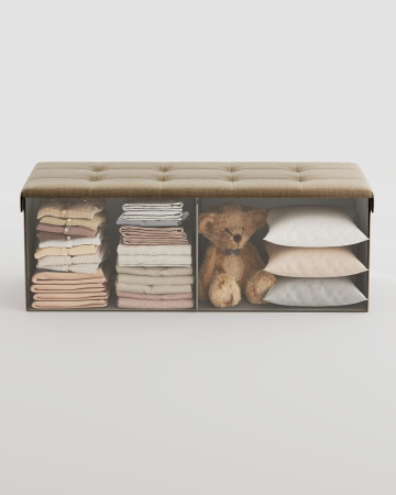 bancheta pliabila cu spatiu de depozitare 110x38x38 cm, MDF si material textil, capacitate 300 kg, maro camel [4]