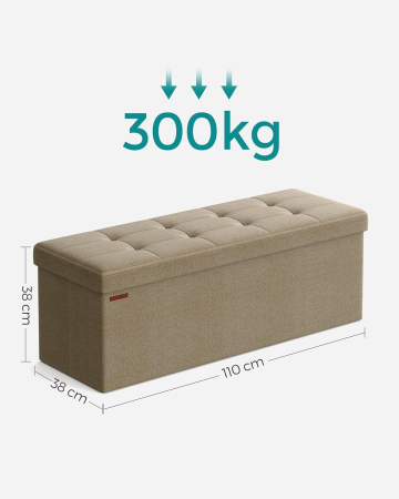 bancheta pliabila cu spatiu de depozitare 110x38x38 cm, MDF si material textil, capacitate 300 kg, maro camel [6]