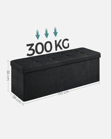 Bancheta pliabila cu spatiu de depozitare 110x38x38 cm, MDF si material textil, capacitate 300 kg, negru [6]