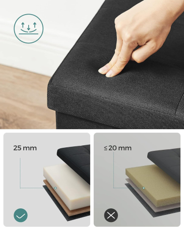 Bancheta pliabila cu spatiu de depozitare 110x38x38 cm, MDF si material textil, capacitate 300 kg, negru [2]