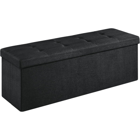 Mobila living - Bancheta pliabila cu spatiu de depozitare 110x38x38 cm, MDF si material textil, capacitate 300 kg, negru