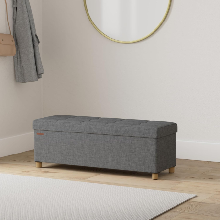 SONGMICS Bancuta depozitare pliabila cu picioare din lemn, 112 litri, textil, 110x38x40 cm, gri [2]