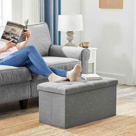 Bancuta pliabila cu spatiu de depozitare, 89 litri, textil tip in si MDF, sezut captusit, maxim 300 kg, 76x38x38 cm, maro [3]