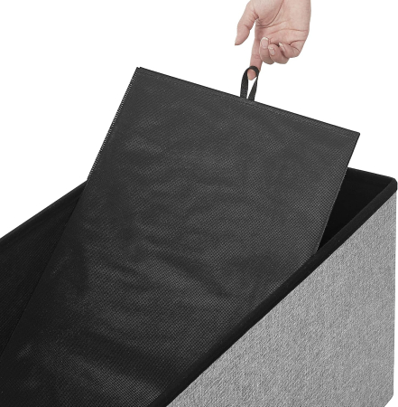 Bancuta pliabila cu spatiu de depozitare, 89 litri, textil tip in si MDF, sezut captusit, maxim 300 kg, 76x38x38 cm, maro [8]