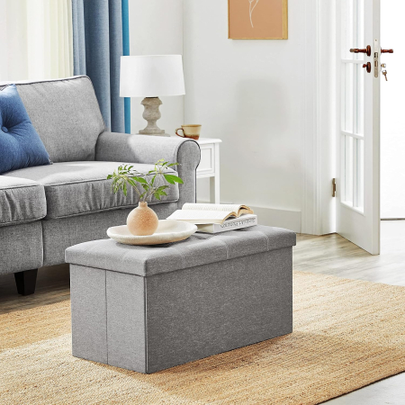 Bancuta pliabila cu spatiu de depozitare, 89 litri, textil tip in si MDF, sezut captusit, maxim 300 kg, 76x38x38 cm, maro [7]