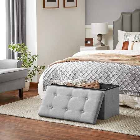 Bancuta pliabila cu spatiu de depozitare, 89 litri, textil tip in si MDF, sezut captusit, maxim 300 kg, 76x38x38 cm, maro [6]
