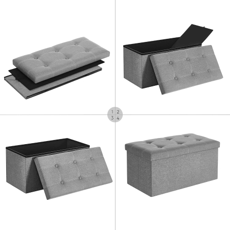 Bancuta pliabila cu spatiu de depozitare, 89 litri, textil tip in si MDF, sezut captusit, maxim 300 kg, 76x38x38 cm, maro [2]