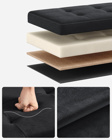 Bancuta pliabila cu spatiu de depozitare, catifea matlasata, 38x110x38 cm, capacitate 300 kg, negru [4]