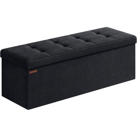 Living & hol - Bancuta pliabila cu spatiu de depozitare, catifea matlasata, 38x110x38 cm, capacitate 300 kg, negru