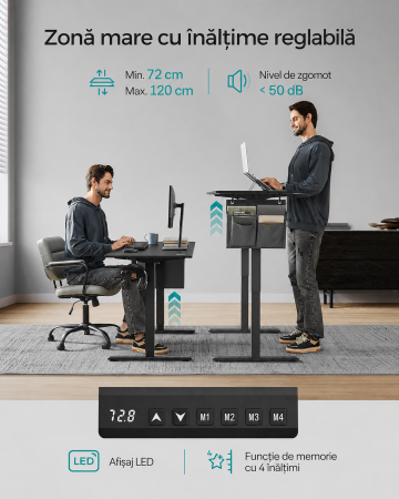 Birou electric reglabil pe inaltime, cadru metalic, functie memorie 4 pozitii, 160x70x(72-120) cm, negru [5]