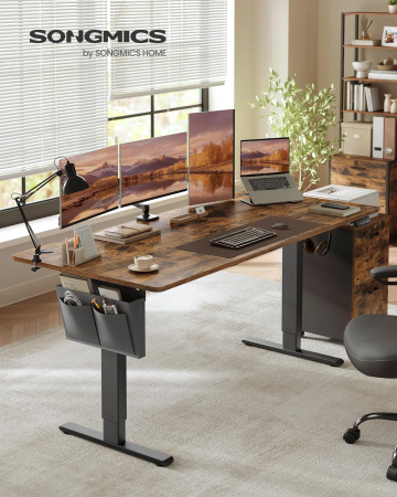 Birou electric reglabil pe inaltime, functie sit-stand, 4 memorii, organizator cabluri, port USB, 180x80x72-120 cm, maro rustic [4]