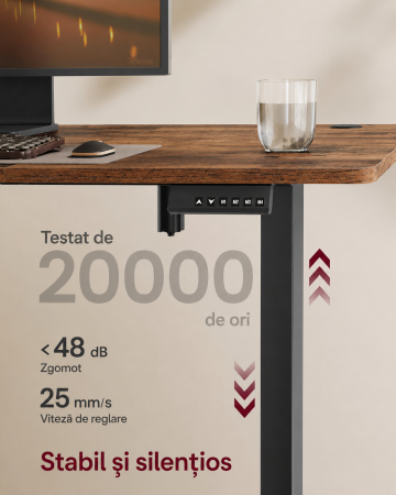 Birou electric reglabil pe inaltime, functie sit-stand, 4 memorii, organizator cabluri, port USB, 180x80x72-120 cm, maro rustic [2]