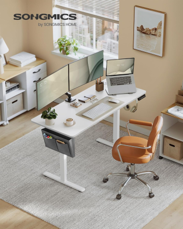 Birou reglabil electric, inaltime ajustabila 72-120 cm, cadru otel, blat PAL 140x60 cm, functie memorie 4 pozitii, alb [1]