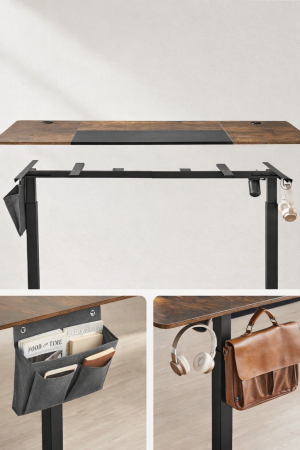 Birou reglabil electric pe inaltime, cadru metalic, blat lemn compozit, 160x70x120 cm, maro rustic [7]