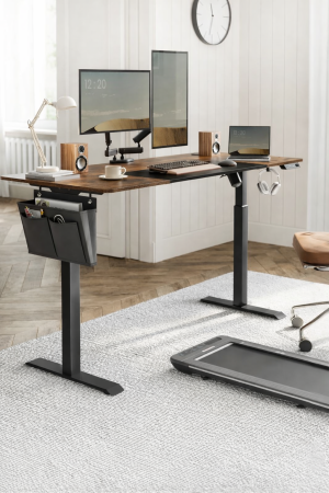 Birou reglabil electric pe inaltime, cadru metalic, blat lemn compozit, 160x70x120 cm, maro rustic [2]