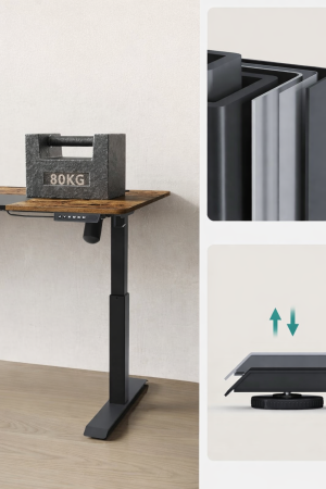 Birou reglabil electric pe inaltime, cadru metalic, blat lemn compozit, 160x70x120 cm, maro rustic [6]