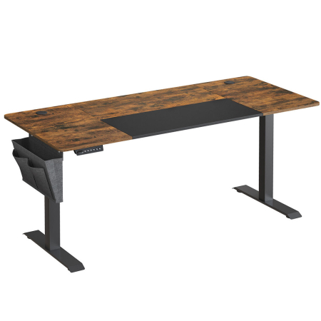 Dormitor & birou - Birou reglabil electric pe inaltime, cadru metalic, blat lemn compozit, 160x70x120 cm, maro rustic