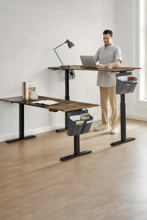 Birou reglabil electric pe inaltime, cadru metalic, blat lemn compozit, 160x70x120 cm, maro rustic [4]