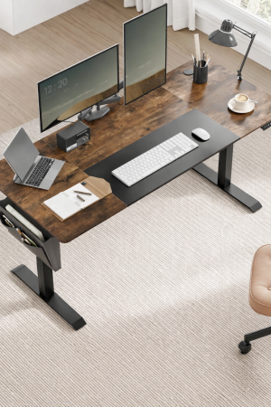 Birou reglabil electric pe inaltime, cadru metalic, blat lemn compozit, 160x70x120 cm, maro rustic [8]