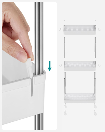 SONGMICS Carucior cu 3 niveluri, rafturi etajate detasabile, roti pivotante 360°, cadru metalic, 42x24x61 cm, alb [2]