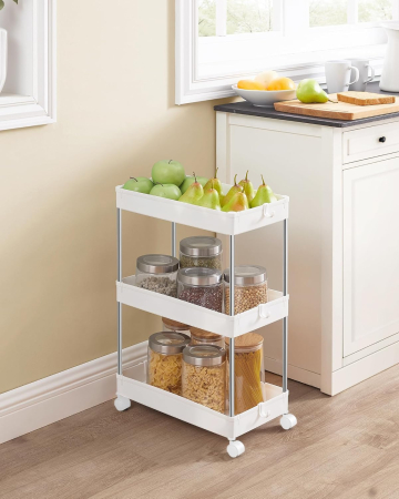 SONGMICS Carucior cu 3 niveluri, rafturi etajate detasabile, roti pivotante 360°, cadru metalic, 42x24x61 cm, alb [5]