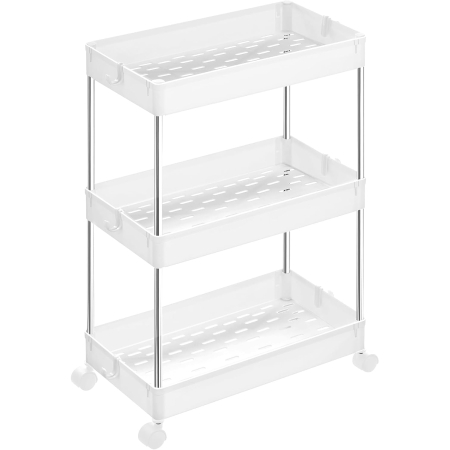 Mobila baie - SONGMICS Carucior cu 3 niveluri, rafturi etajate detasabile, roti pivotante 360°, cadru metalic, 42x24x61 cm, alb