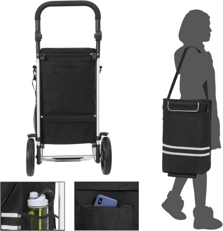 Carucior de cumparaturi piata, pliabil, compartiment frigorific, multifunctional, 44x35x100 cm, negru [3]