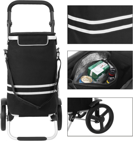 Carucior de cumparaturi piata, pliabil, compartiment frigorific, multifunctional, 44x35x100 cm, negru [2]
