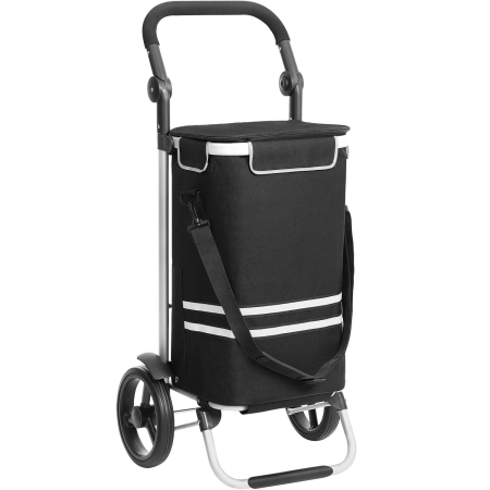 Corturi & articole camping - Carucior de cumparaturi piata, pliabil, compartiment frigorific, multifunctional, 44x35x100 cm, negru