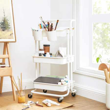 SONGMICS Carucior de depozitare pe roti, pentru bucatarie sau baie, cu 3 nivele, 42x34x86 cm, alb [1]