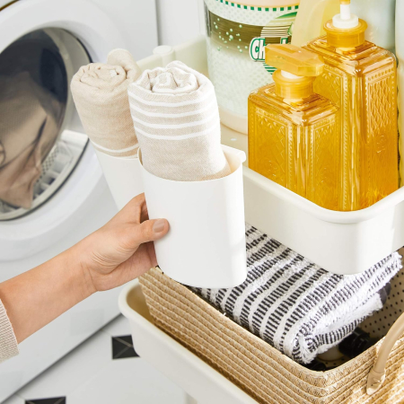 SONGMICS Carucior de depozitare pe roti, pentru bucatarie sau baie, cu 3 nivele, 42x34x86 cm, alb [3]