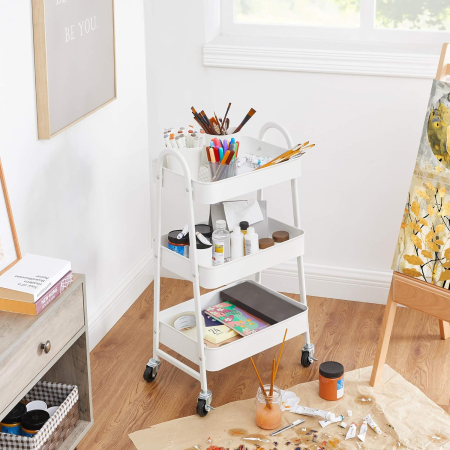 Carucior depozitare 3 niveluri cu roti si frane, structura metalica, 41x31x78 cm, alb [2]