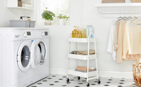 Carucior depozitare 3 niveluri cu roti si frane, structura metalica, 41x31x78 cm, alb [6]