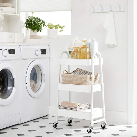 Carucior depozitare 3 niveluri cu roti si frane, structura metalica, 41x31x78 cm, alb [4]