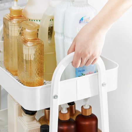 Carucior depozitare 3 niveluri cu roti si frane, structura metalica, 41x31x78 cm, alb [1]