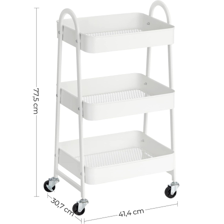 Carucior depozitare 3 niveluri cu roti si frane, structura metalica, 41x31x78 cm, alb [7]